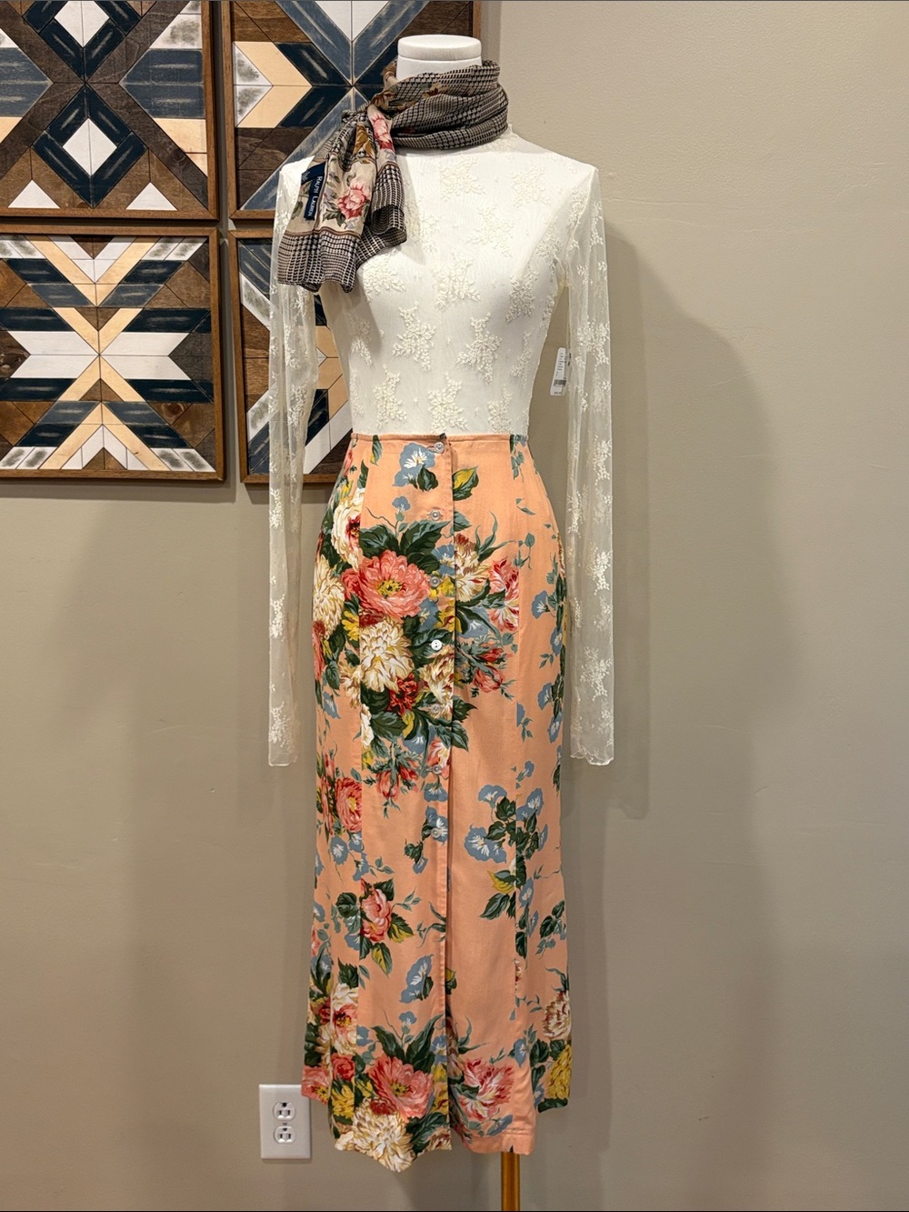 Vintage Ralph Lauren Blue Label 80s / 90s Long Button Front Floral Skirt size 4